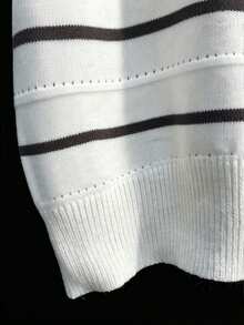 Men's Summer Round Neck Knit Striped Contrast Color Casual Pullover - White - View 5