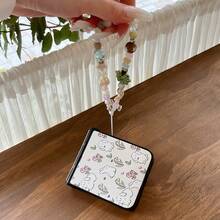 Soft And Cute Rabbit In Flower Folding Phone Case With Chain, Suitable For Samsung Galaxy Z Flip3 5G/Galaxy Z Flip 4 5G/Galaxy Z Flip 5 5G/Galaxy Z Flip 6 5G/Galaxy Z Flip 7 5G, New Floral Folding Phone Case - Multicolor - View 3