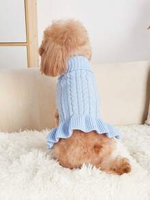 1pc Solid Color Pet Sweater, Dog Sweater Dress For Teddy, Poodle, Bichon Frise, Pomeranian, Schnauzer, Small Puppy - Blue - View 4