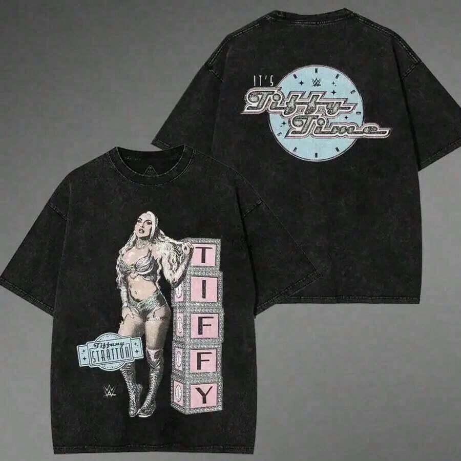 Artículos del almacén local: Ropa de mujer, camiseta Stratton Tiffy Time Washed | Diseño Gráfico Vintage | Impresión Icónica de Lucha Libre | Ropa Clásica para Fans, Tela de Algodón, Cosplay, Pantalones Cortos Lavables, Ropa de Mujer con Motivos, Camisetas Anti-UV para Hombre, Otoño/Invierno - Negro - Ver 1