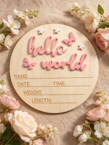 1pc Newborn Photography Props "HELLO WORLD" Baby Birth Announcement Sign, Wooden Baby Name Announcement Plaque, Baby Shower Easter Gifts, Girls/Boys - Multicolor - View 7