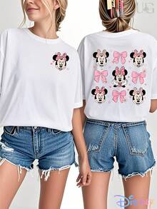 Maglietta 100% cotone con licenza ufficiale Disney, maglietta a maniche corte unisex, La Mickey & Co. offre magliette con raffigurazioni di Topolino e dei suoi amici. Questa maglietta a maniche corte con licenza ufficiale Disney, con stampa a fiocco di Minnie su entrambi i lati, è perfetta per l'uso quotidiano in primavera ed estate ed è quindi un'opzione regalo ideale. - Bianco - Visualizzare 1