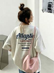 Women's Fashion Loose Casual Round Neck Letter Slogan Print Short Sleeve T-Shirt, Versatile For Summer - Light Gray - View 2