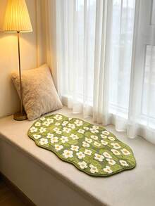 仿羊毛绿色苔藓花朵地毯，柔软绒毛地毯，适合女孩卧室，北欧风格客厅地毯，不对称形状防滑地垫 - 多色5 - 查看 17