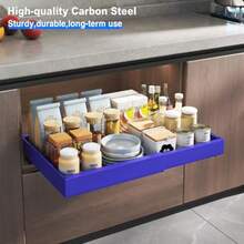 Mustorn - organizadores gabinetes extraíbles cajones expandibles para gabinetes cocina cajones extraíbles para despegar y pegar estantes deslizantes resistentes para clóset - Azul - Ver 8