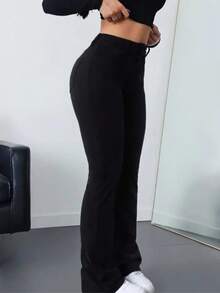 Women's High-Waisted Flare Jeans With Lycra Stretch, Shaping, Butt-Lifting, Bell-Bottom Style - 黑色 - 查看 6