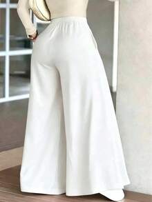 Pantalones anchos y sueltos de pierna ancha tipo maxi para mujer, color blanco, para primavera - Caqui - Ver 8