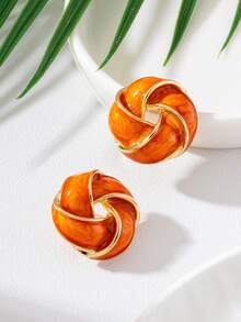 1 Pair Summer Beach Vacation Niche Design Orange Handmade Oil Drop Gold Edged Twist Knot Earrings For Women - Orange - View 4