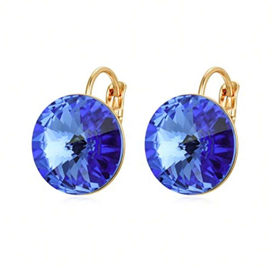 Crstals Bella - arete colgantes de gota chapados en de 18 quilates amarillo con cristales redondos para mujer, 14 mm - Azul - Ver 1