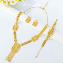 Luxury Dubai Wedding Jewelry Set 24K Gold Plated Omani Bride Tassel Necklace Bracelet Earrings Arabic Muslim Women Vintage Accessories - 3pcs Jewelry Set - View 12