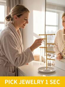 Elegant Metal Jewelry Stand With Tray For Stylish Storage And Display Of Necklaces,Jewelry Towers, Earrings, And Bracelets,  Home Decor,Perfect Earring Display Stand For Home Organization Or Jewelry Retail, Ideal Christmas Gift For Fashion Lovers - one-size - View 5