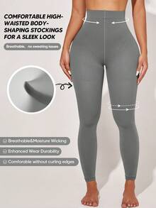 Suprenx Contrast Color Mesh Compression Support Shapewear Leggings, Basic Style - Grey - View 3