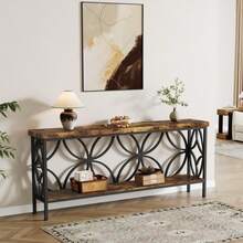 Tribesigns 160 Cm Narrow Sofa Table, 2-Tier Industrial Console Table Behind Couch, Long Entry Tables With Storage For Entryway, Living Room, Foyer, Hallway, Rustic Brown - Brown - View 8