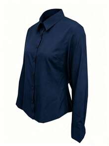 Camisa de manga larga de unicolor para mujer, con diseño de cuello para mostrar un aspecto profesional y capaz, hecha de tela cómoda. - Rojo - Ver 10