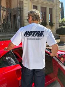 T-shirt ample à manches courtes pour homme Herren Sommer Casual Luxus Relaxed Urlaubsstil "NOTRE SUCCES" Graphic Round Neck Short Sleeve T-Shirt, - Blanc - Voir 1