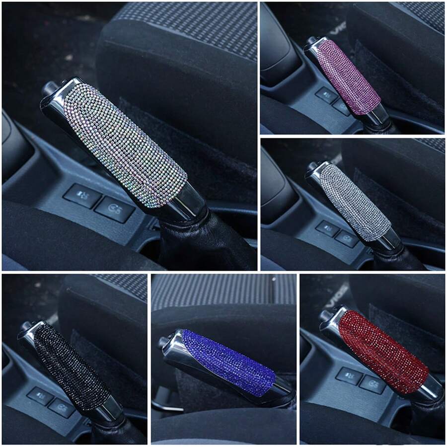 1pc Sparkling Rhinestone Decorated Car Handbrake Cover, Fashionable Shiny Handbrake Protector, Universal Women's Car Interior Decor Accessory - 1pc - View 1