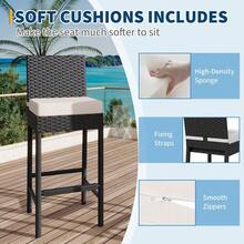 Taburetes altos de ratán para exterior con cojines - Sillas de bar sin brazos - Mimbre resistente al clima - Juego de 4 ideales para terraza, jardín o piscina - Beis - Ver 5