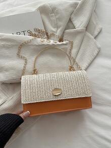 Mini Fashionable Woven Handbag (Random Stitching Color), Woven Bag - Orange - View 3