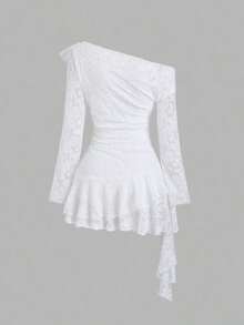 fsvsSweetra Vestido asimétrico con hombro y bajo asimétricos, con encaje, estilo Y2K sexysdvs EQ2V - Blanco - Ver 2