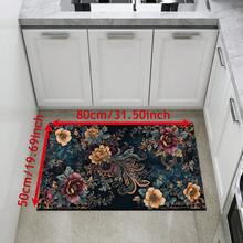 1 件硅胶花卉图案印花地毯，易于清洁，3D 打印长方形，适用于玄关、客厅、厨房、卧室、走廊、浴室、洗衣房 - 涤纶地毯，适合室内外家居装饰 - 彩色 - 查看 12