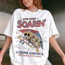Disney Women's And Men's T-Shirts Retro Soaring Travel Themed Oversized T-Shirts, 100% Cotton Retro Short-Sleeved Casual Shirts, And Graphic Printing T-Shirts For Anniversary Family Travel Gifts - 白色 - 查看 1