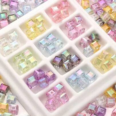 8mm 10 Pieces/Pack Acrylic Imitation Glass Natural Elements 3D Iridescent Cube Beads Handmade DIY Jewelry Accessories Materials For Making Beaded Bracelets