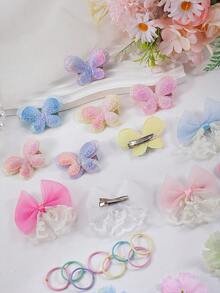 178pcs Macaron Sweet Dreamy Girly Hair Accessories Set, Includes Tulle Lace Bow Hair Clips, Glitter Double-Layer Butterfly Hair Clips, Faux Multi-Layer Flower Hair Clips, Suitable For Daily Wear, Spring Outing, Parties - Multicolor - View 8