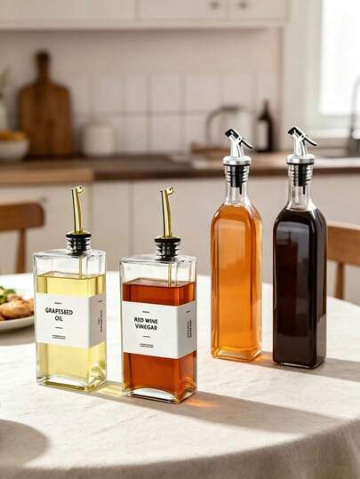 1/2pcs Kitchen Olive Oil Dispenser Bottle, Automatic Tilting Spout, Glass Oil Bottle Dispenser