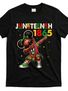 Men's Casual Urban Style T-Shirt With 'Juneteenth Dabbing Black Queen Melanin Brown Skin Dab' Design, Made Of Comfortable Cotton, With Round Neck And Short Sleeves - 黑色 - 查看 6
