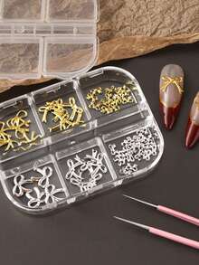 6pcs 3D Bow Nail Art Decorations, Gold & Silver Hollow And Solid Bow Nail Accessories, Multi-Size Metal Ribbon Nail Decor Suitable For Wedding, Valentine's Day, Graduation Ceremony And Daily Wear Nail Charms - Multicolor - View 4