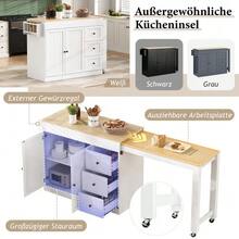 Kitchen Island On Wheels, Extendable Dining Area Kitchen Island With Spice Rack And Drawers, Mobile Freestanding Kitchen Island, Ideal For Kitchen And Dining Room (White) - White - View 6