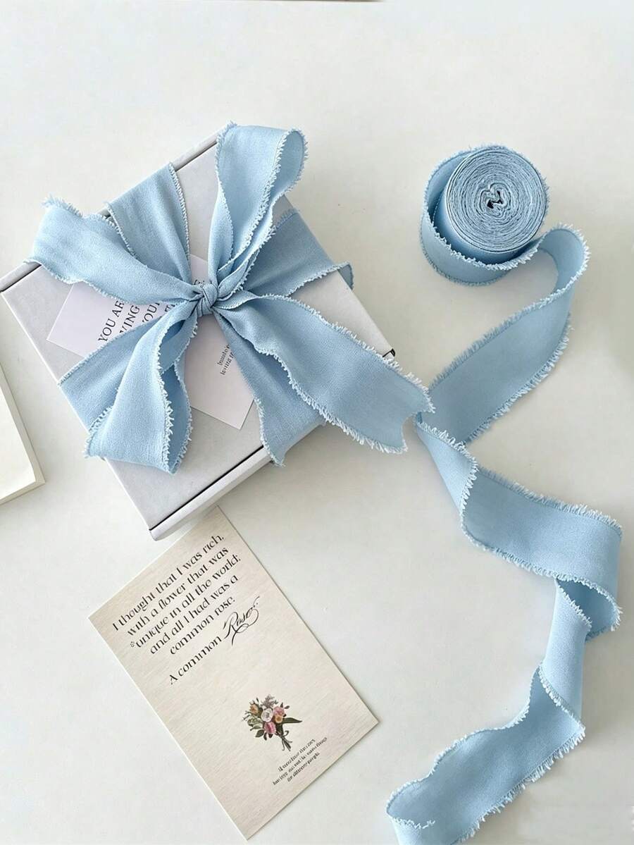 5m Roll Handmade Finished Chiffon Ribbon, Raw Edge Design, Suitable For Birthday And Holiday Party Bouquets, Gift Wrapping, Crafts, Rustic Wedding Invitations, Bows, Wreaths, DIY Projects, Holiday Decorations And DIY Home Decor