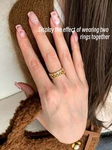 1pc Gold-Tone Alloy New Arrival French Exquisite Luxury Elegant Sweet Niche Design Rhinestone Adjustable Open Ring, Suitable For Women Daily, Date, Party Wear, Birthday Gift - Multicolor - View 3