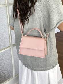 Fashionable Solid Color Handbag, Casual Flap Small Square Bag, Handheld Casual Bag, Commuter Bag, New Spring/Summer Shoulder Crossbody Bag For Women - Pink - View 9