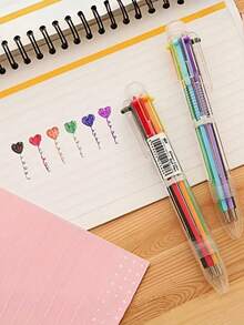 4pcs Creative Transparent 6-Color Ball Pens, Cute Student Stationery Multi-Color Ballpoint Pens - Multicolor - View 1