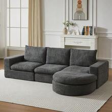 Chenille Sofa With Curved Elements And Chaise Longue, Fully Compressed And Frameless, Modular Corner Sofa With L-Shaped Chaise Longue, Compressed Foam Sofa, No Assembly Required - 灰色 - 查看 4