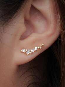 1 Pair Elegant Cubic Zirconia Stud Earrings, Designed For Women, Suitable For Weddings, Engagements, Anniversary Parties, Valentine's Day Gifts - Yellow Gold - View 5