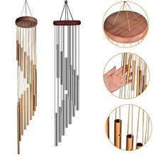 1 pieza 12 tubos de aleación de aluminio Campanillas de viento con gancho Campanas doradas/plateadas para decoración exterior del hogar, boda, fiesta, conmemoración, regalos - Varios estilos - Ver 4