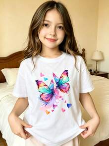 Corazones de Mariposa con Estampado de Patrón Colorido Camiseta estampada para niños - Blanco - Ver 8