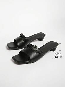French Retro Open Toe Mule Sandals, Summer Slip-On Sandals, Thick Heel High Heels - Black - View 7