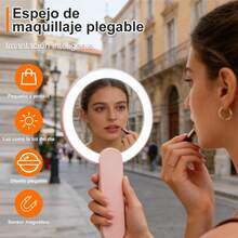 Portable LED Makeup Mirror With 2x Magnification, Foldable And Fluorescent Light. Compact And Portable, It's Perfect For Your Purse, Travel, And Everyday Use. - Pink - View 2