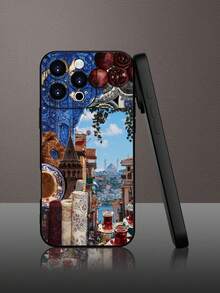 Moroccan Culture Collage With Traditional Food, Textiles And Arabic Calligraphy Pattern Design Theme Luxury Shockproof Aesthetic Cute Phone Case,Lens Protrusion Protection , Compatible With For IPhone 17/17Pro/17Pro Max, 16,15,14, 13, 12, 11 Plus/Pro Max And Series,And Compatible With For Galaxy S/A Series -, Gift For Easter Day, Christmas Halloween Decoration/Gift For Birthday, Girlfriend, Boyfriend, Friend Or Yourself. - Black - View 4