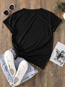 Women's Vintage Alice In Wonderland T-Shirt - Casual Short Sleeve Crew Neck, Durable Print, Machine Washable, Ideal For Travel, Picnics, Beach And Parties - 黑色 - 查看 3