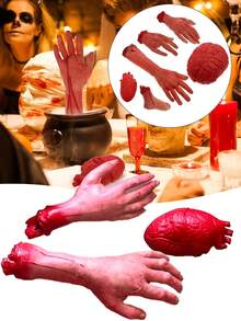 Blutige Halloween realistische abgetrennte Hand und Herz Requisiten, Erwachsenen-Streich-Requisiten und Dekorationen, geeignet für Halloween und Horrorpartys, blutige Themenparty Dekorationen und Requisiten, zufällige Farbe - Mehrfarbig - Übersicht 1