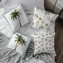 4件装棕榈树印花枕套，17.71英寸*17.71英寸，柔软现代聚酯纤维材质，适用于家居装饰沙发、卧室、客厅，四季皆宜，不含枕芯。 - 白色 - 查看 7