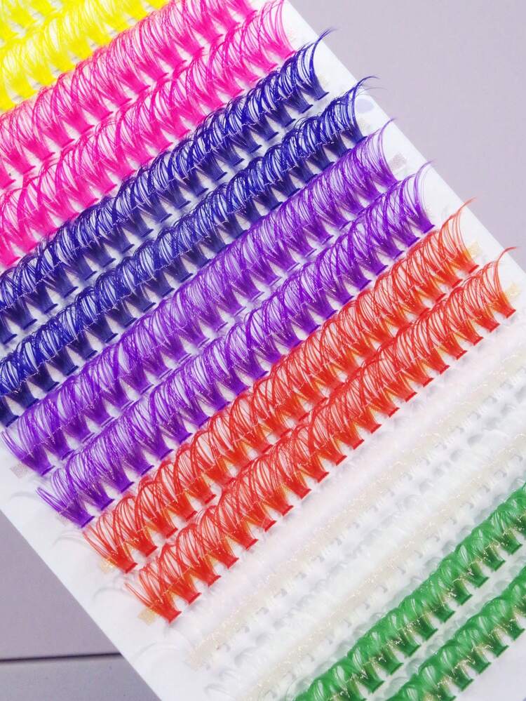 280pcs/Set Colorful Mixed D-Curl Fluffy Lengthening False Eyelashes, Soft Handmade Delicate Segmented Lashes For Cosplay, Stage Makeup, High Volume - View 7