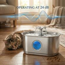3.2L/108Oz Large Capacity Cat Water Fountain, Stainless Steel Automatic Pet Water Dispenser With Visible Water Level Window, Ultra Quiet, Provides Pure Fresh Drinking Water For Cats And Dogs - 3.2L - View 4
