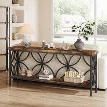 Tribesigns 160 Cm Narrow Sofa Table, 2-Tier Industrial Console Table Behind Couch, Long Entry Tables With Storage For Entryway, Living Room, Foyer, Hallway, Rustic Brown - Brown - View 5