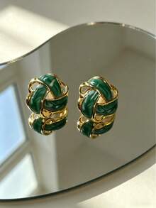 Vintage Luxury Twisted Stud Earrings, Gold-Plated 3D Textured, 304 Stainless Steel Sweat-Resistant And Fade-Resistant, Eye-Catching Ear Jewelry For Holiday Parties, Birthday Banquets, Bridesmaid Looks And Girls' Gatherings, Stand Out, Suitable For Vintage Markets And Summer Travel, Gentle Vacation Style, Fashion Statement For Daily Wear - Multicolor - View 5
