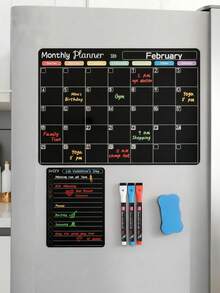 Magnetic Erasable Refrigerator Calendar, Monthly Meal Planner And Today's Menu Whiteboard, 2pcs Refrigerator Blackboard, Suitable For Kitchen Office, Includes 3 Markers And 1 Eraser - View 1